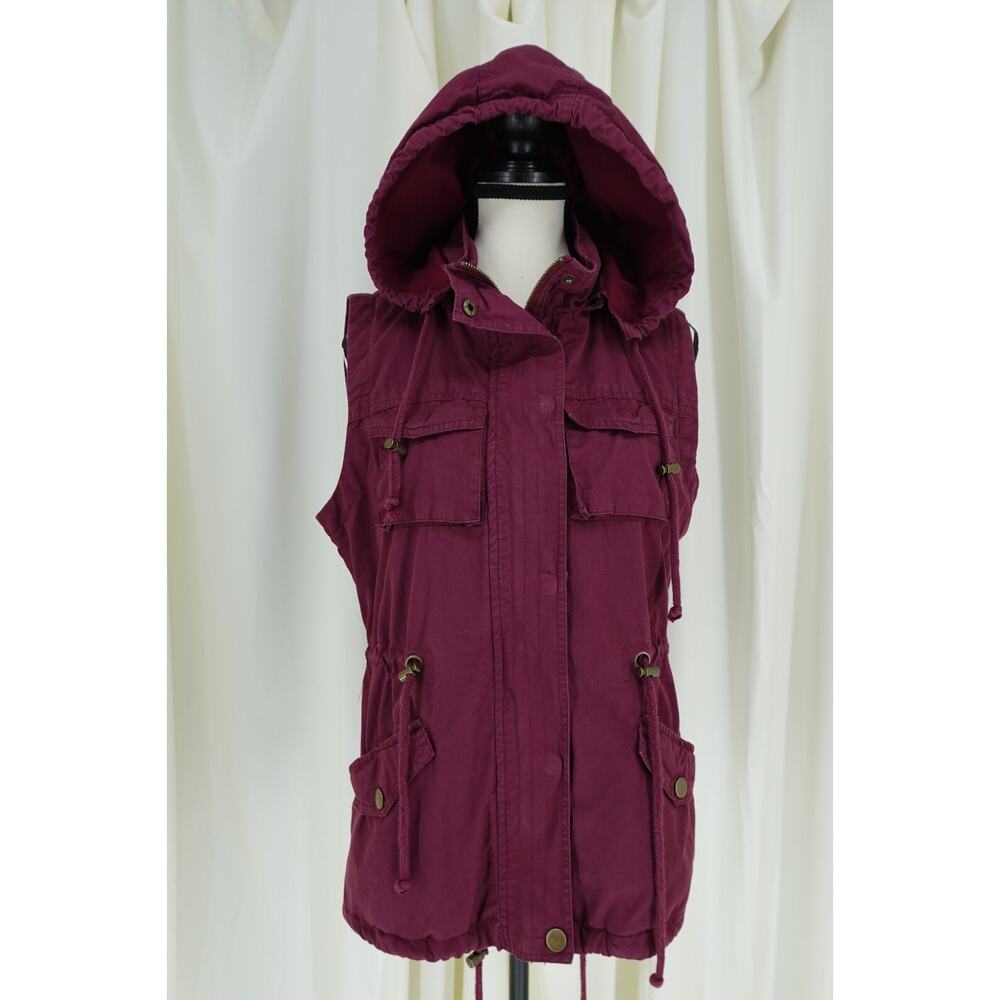 Fashionomics Women's Slimming Waist Double Closure Removable Hood Vest SZ Large